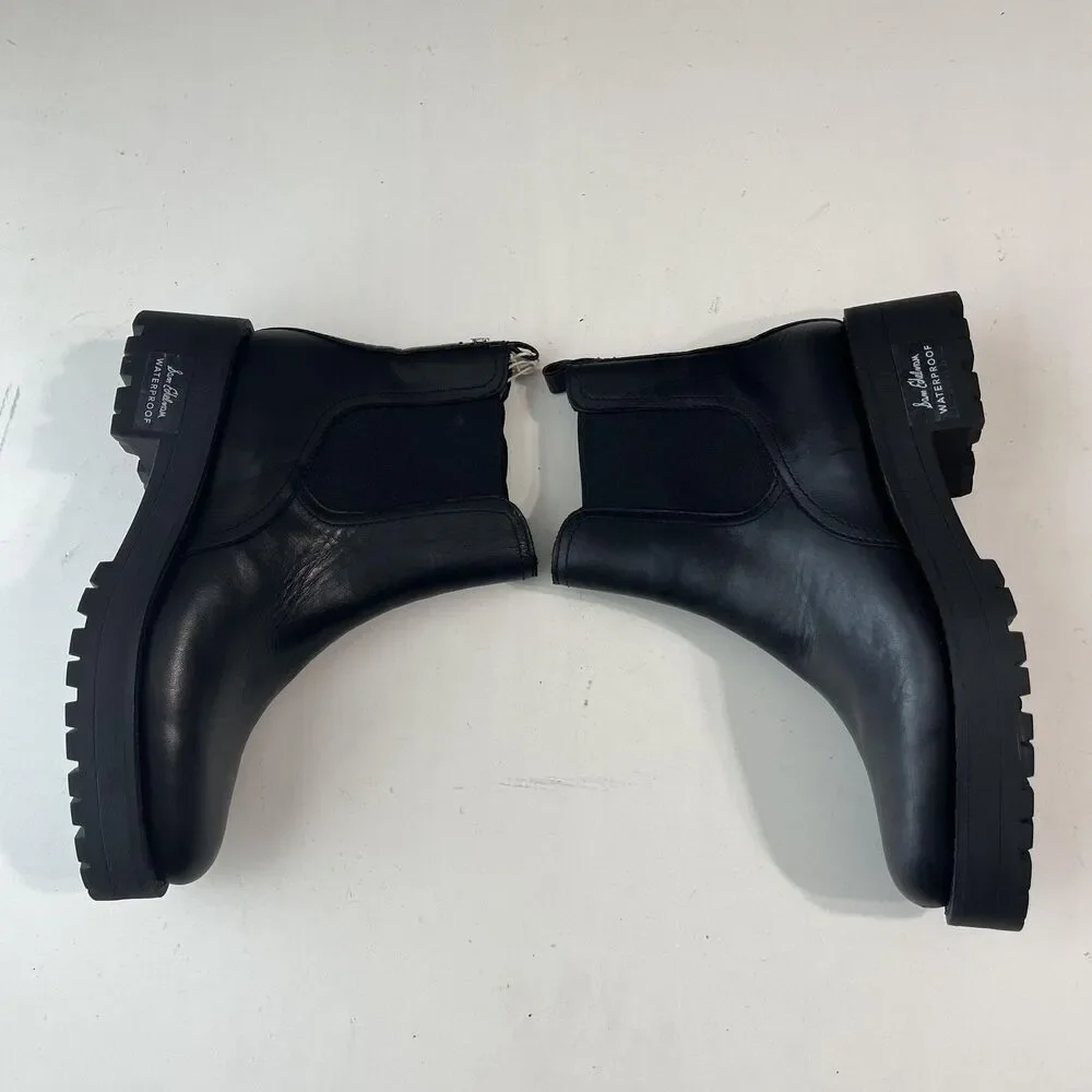 Sam Edelman Boots Womens Size 7 Black Leather Waterproof Chelsea Ankle Lug Sole